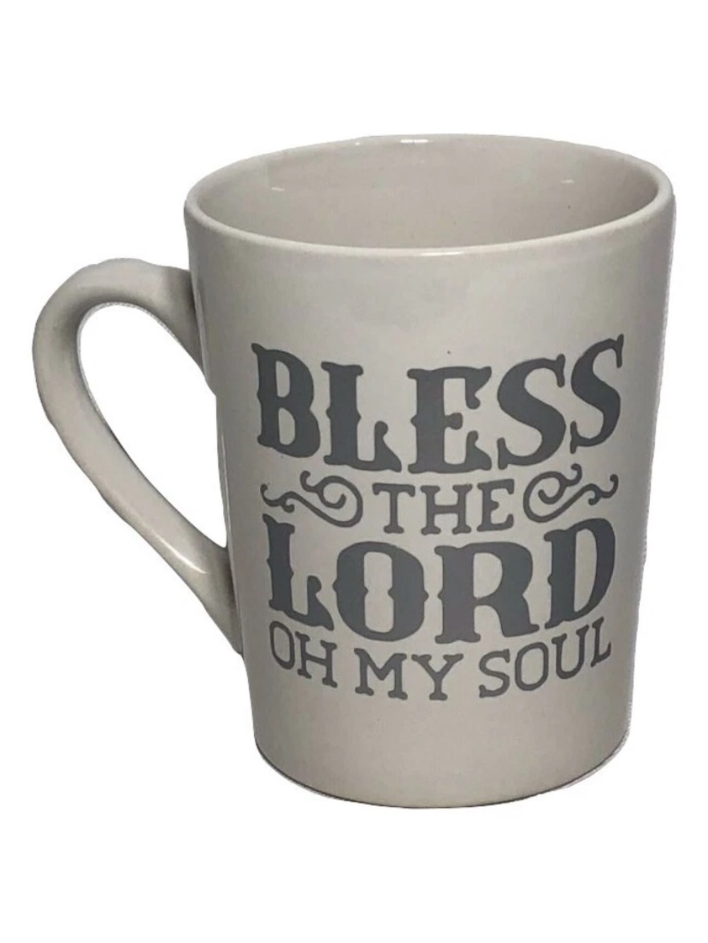 Religious Ceramic Coffee Mug in Cream with 'Bless the Lord' Text